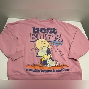 Peanuts Hybrid Charlie Brown & Snoopy Best Buds Pink Crewneck Sweatshirt Size L